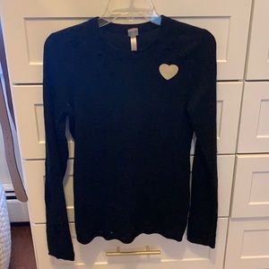 Black Cashmere fitted sweater with customized “slay” heart patch size medium